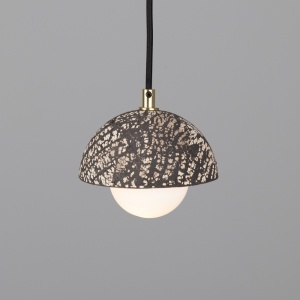 Ferox Small Ceramic Dome Pendant Light 14cm, Black Clay
